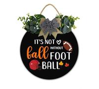 Football Wreath Sign It is Not Fall Without Football Hanging Sign Football Theme Wooden Front Door Hanger for Harvest Thanksgiving Porch Indoor Outdoor Home Decorations 30x30 CM