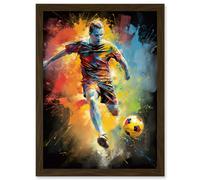 Artery8 Footballer About to Kick the Ball Vibrant Portrait Artwork Framed Wall Art Print A4