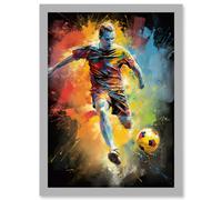 Footballer About to Kick the Ball Vibrant Portrait Artwork Framed Wall Art Print A4 Artery8 Light Grey One Size