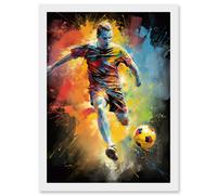 Footballer About to Kick the Ball Vibrant Portrait Artwork Framed Wall Art Print A4 Artery8 White One Size