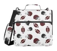 Footballs Brown White Zipper Binder Bag 3 Ring File Folder Portfolio Organizer Zippered Binder Bags with Strap Fits Laptop 500 Sheets for Women Men Girls Boys Portable