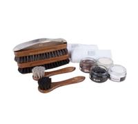 FootFitter Shoe Shine Valet Refill Set - Horsehair Brushes, Shoe Creams, Shoe Horn & Shine Cloths, Complete Shoe Care Kit, Black, Brown, Neutral, White