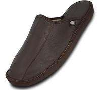 FOOTHUGS Leather Mule Men's Slippers, Open Back Slip-On Mules for Men with Memory Foam Insole for Home use (9UK/43EU Dark Brown)