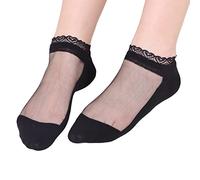Footie Slipper Socks with Straps Glass Women's Socks Lace Women's Socks Running Socks Thin (Black, One Size)
