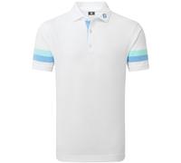 FOOTJOY 2026 SLEEVE STRIPE PIQUE GOLF POLO SHIRT 39280 - WHITE / BLUE REEF / SEAGLASS