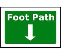 Footpath This Way Down Arrow | 20cm x 15cm | Green - PVC Plastic Sign for Walking Trails, Parks, Public Pathways, Pedestrian Direction | UK-Made with Renewable Energy | Low Carbon Footprint