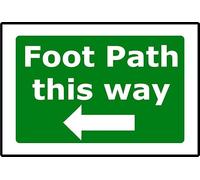 Footpath This Way Left Arrow | 20cm x 15cm | Green - PVC Plastic Sign for Walking Trails, Parks, Public Pathways, Pedestrian Direction | UK-Made with Renewable Energy | Low Carbon Footprint