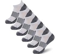 FOOTPLUS Copper Compression Socks,Unisex Cushioned Sole Arch Support Athletic Ankle/Crew Running Hiking Socks, 6 Pairs- White&black, Small-Medium