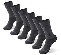 FOOTPLUS Copper Hiking Socks, Unisex Cushioned Sole Arch Support Athletic Crew Running Compression Socks, 6 Pairs- Dark Gray Crew, Large-X-Large