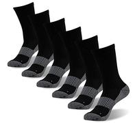 FOOTPLUS Copper Hiking Socks, Unisex Cushioned Sole Arch Support Athletic Crew Running Compression Socks, 01# 6 Pairs- Black Crew, Large