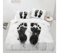 Footprints Bedding Set, Black and White Art Soft and Comfortable Microfiber Duvet Cover, Splash Ink Duvet Cover with Zipper + 2 Pillowcases (220x260cm)