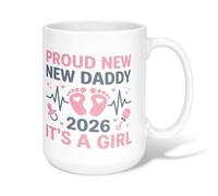 Footprints Ceramic Coffee Mug, Celebratory Playful Heartbeat Pacifier Celebration Peach Novelty Office Drinking Cup with Handle Ideal for Friends Family Coworkers Teachers Couples Employees 15 Oz