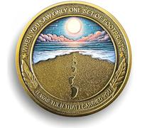 Footprints Challenge Coin with Matthew 11:28 Verse - Inspirational Religious Coin for Encouragement & Healing - Motivational Gift for Faith