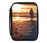 Footprints Golden Brown Large Print Nylon Zippered Bible Case Cover