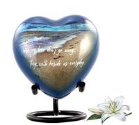 Footprints Heart Keepsake Urn - Footprints Mini Cremation Urn for Ashes - Miniature Beach Sharing Urns - Memorial Blue Beach Urn with Dispaly Stand, Premium Box & Velvet Bag (Heart Keepsake)
