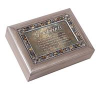 Footprints In Sand Carried You Pewter Jewel Beaded Music Box Plays Amazing Grace