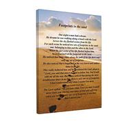 Footprints In The Sand Painting Poem Poster Classic Framed Canvas Wall Art For Home Bedroom Office Living Room Decor 12x16 Inches.