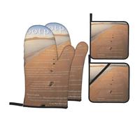 Footprints in The Sand Poem Heat Resistant Oven Mitts and Pot Holders Set of 4-500°f Protection Utensil Pocket for Grilling, Baking, Cooking