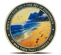 Footprints in The Sand Religious Challenge Coin - Deuteronomy 31:8 Scripture Coins with Divine Encouragement