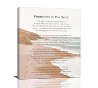 Footprints In The Sand Wall Art Religious Poem Wall Decor Motivational Quotes Beach Pictures Canvas Prints Painting Christian Framed Artwork Gifts for Women for Bedroom Bathroom Office 20"x24"