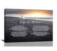 Footprints In The Sand Wall Art Religious Poem Wall Decor Motivational Quotes Black and White Beach Pictures Canvas Prints Painting Christian Framed Home Artwork for Bedroom Bathroom Office 24"x16"