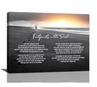 Footprints In The Sand Wall Art Religious Poem Wall Decor Motivational Quotes Black and White Beach Pictures Canvas Prints Painting Christian Framed Home Artwork for Bedroom Bathroom Office 16"x12"