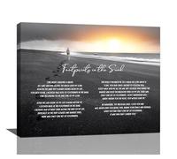 Footprints In The Sand Wall Art Religious Poem Wall Decor Motivational Quotes Black and White Beach Pictures Canvas Prints Painting Christian Framed Home Artwork for Bedroom Bathroom Office 20"x16"