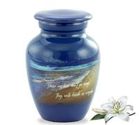 Footprints Keepsake Urn - Hand Painted Miniature Beach Urn with Velvet Case & Bag