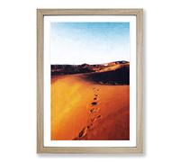 Footprints on The Desert in Morocco in Abstract Framed Print Oak A2