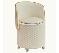 Footrest,Comfortable PU-Leather Storage Ottoman with Seat Back, Foot Stool, Folding Vanity Chair Stool for Makeup Room, Round Shape with 360° Wheels, Modern Home Décor Ac