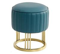 Footrest for Couch, Round Foot Stool for Living Room,Leather N Bench, Upholstered Vanity Chair with Den Metal Legs for Home Living Room Bedroom,/Dark Bluea