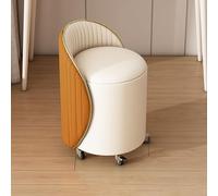 Footrest,Rolling Storage Vanity Stool Seating with Wheels,360° Leather Swivel Makeup Chair, Low Round Leather Ottoman,Round Makeup Chair with Solid Wood Frame,PU Upholste