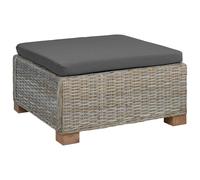 Footrest Natural Rattan 67x67x30 cm Mahogany Frame Cream Cushion Outdoor Indoor
