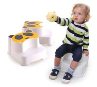 Footstool Anti-slip Double Layer Cartoon Panda Step Stool | Plastic Build, Yellow Finish, for Hand Washing and Kindergarten, Practical Seating