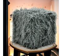 Dark Grey Fluffy Footstool Soft Faux Fur Ottoman Foot Rest 38cm with Legs