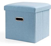 Footstool Foot stool Collapsible Storage Space Toy Box Chest,linen Ottoman with Handle Storage Ottoman,for Tray Top Coffee Table Bedroom-Grey 31x31x31cm Home De,Light Blue-38x38x38cm