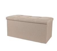 Footstool for Resting Feet Folding Storage Shoe Bench Flipping Lid Square Foot Stool Rectangle Footstool Cotton Linen Foot Stools,Beige-76 * 38 * 38cm