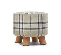Footstool for Resting Feet Footstool Round with Stable Wooden Legs Linen Fabric Footrest Change Shoes Stool Removable Stool Cover Foot Stool,Grid color-28 * 28 * 25cm