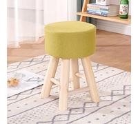 Footstool for Resting Feet Round Footstool Padded Pouffe Stool with 4Wooden Legs Change Shoes Stool with Removable Cottonlinen Cover for Living Room Bedroom Foot Stool,Light blue-28 * 28 *