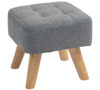 Footstool Grey LinenFeel Upholstered 27x27x26cm Tufted Foam Seat Rubberwood Home