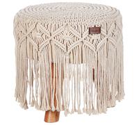 Beliani Cotton Macramé Footstool Beige Nawabad