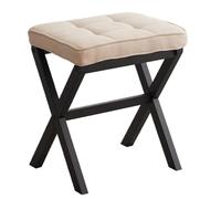 Footstool Ottoman - Bamboo Folding Footrest Stool, Square Makeup Stool with X-Leg Design for Living Room, Sofa, and Bedroom Use