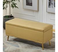 Footstool,Ottoman Stool Ottoman Faux Leather with Storage Rectangular Bench Upholstered Footstool Shoe Changing Stool for Living Room Bedroom Entryway Hallway-Yellow 80x40x45cm(31x