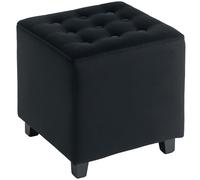 Footstool Square Velvet Pouffe 35x35x35cm Charcoal Grey Wood Legs 100%Polyester