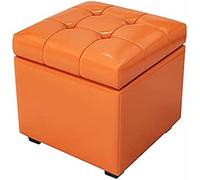 Footstool Storage Ottoman,Leather Ottoman Foot Rest,Premium Foot Stool Cube Ottoman With Storage,Modern Storage Stool Ottoman,Orange,40X40X42Cm