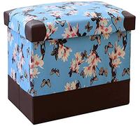 Footstool Storage Stool Entryway Storage Bench Foldable Leather Storage Stool Storage Ottomans Toy Storage Box Foot Stool 40cm Storage Footstool,Cherry Blossom Blue