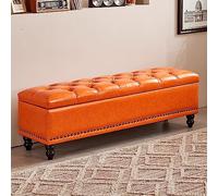 Footstool, Tufted Pouf in Faux Leather with Storage Unit, Padded Rectangular Pouf, Storage Bench in PU Leather, Long Pouf with Storage Unit for Living Room, Entrance, Cor(Orange)