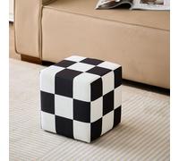 Footstools For Living Room Square Ottoman Floor Chair Chess Board Pattern with Handle Design Decorative Footrest Filling with Foam Outdoor Doorway Change Shoe Stool