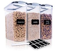 FOOYOO Cereal Containers Storage Set - 3 Piece Airtight Large Dry Cereal Container (135.2oz), BPA Free Dispenser Plastic Cereal Storage Containers with 16 Labels & Pen