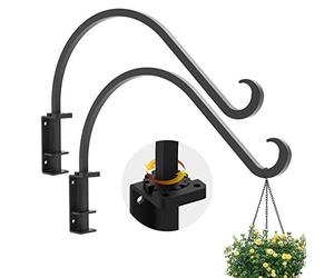 Foozet Swivel Plant Hanging Hooks Heavy Duty (2 Pcs-16 Inches) - Black Iron Plant Hanger Bracket for Flowers Baskets Planter Pots Bird Feeder Lanterns Wind Chimes Outdoor Indoor